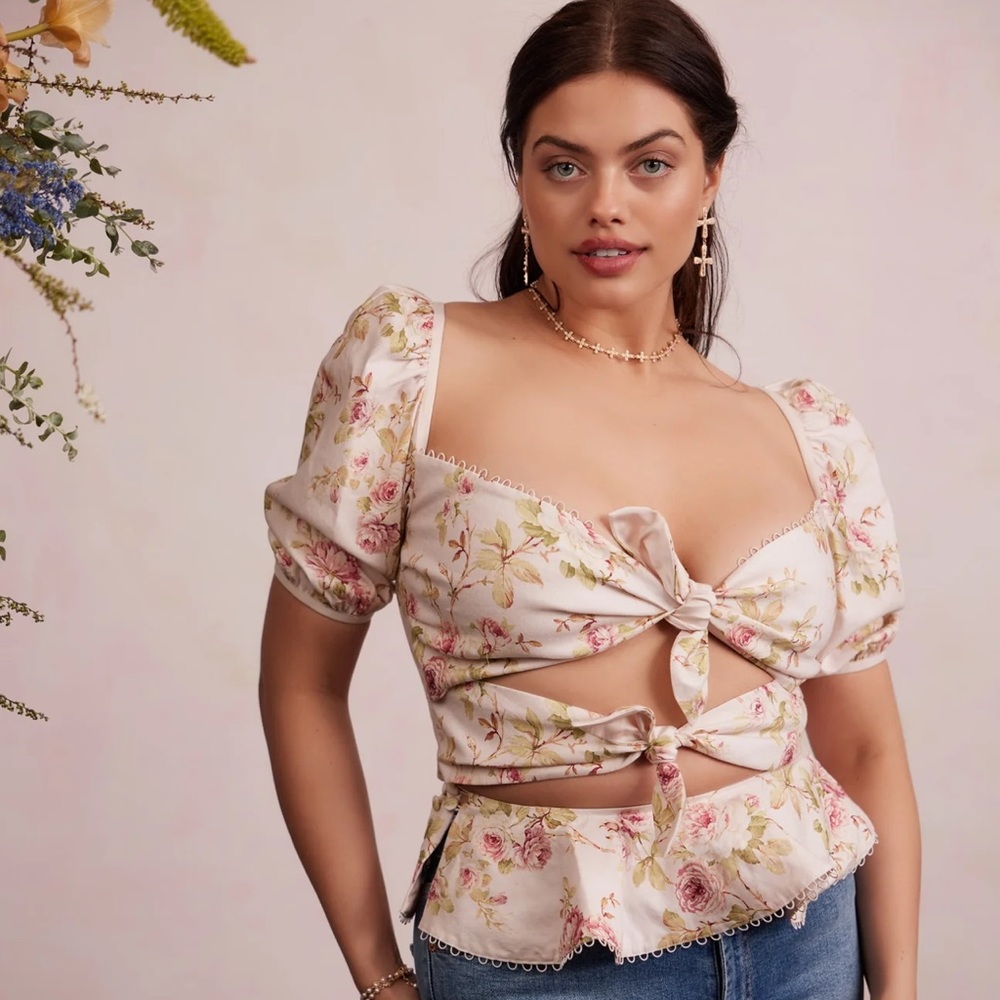 The Geneva Top in Pink Rose Print